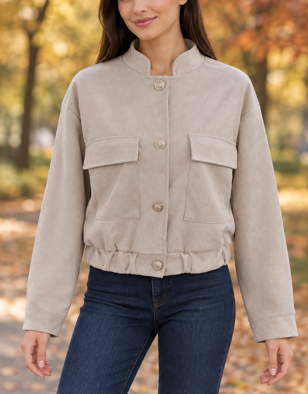Jacke Hellbeige in Wildlederoptik | SM Youngfashion 6956