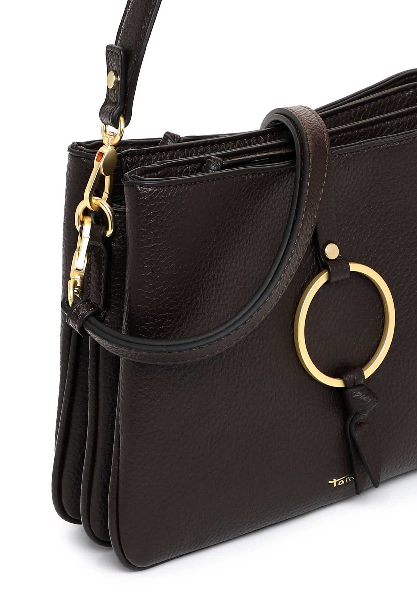 Tamaris Handtasche 34823 Dunkelbraun - für Büro, City & Freizeit Detailansicht Golddetails