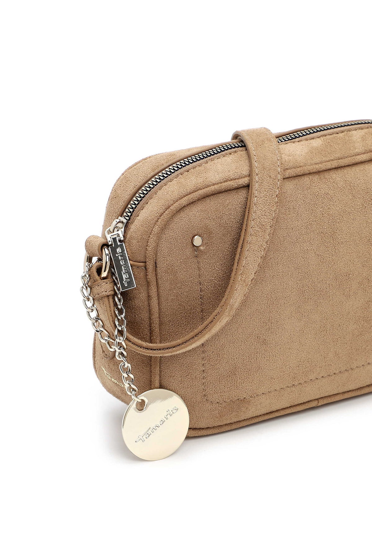 Tamaris Crossbody Marina 34970 Taupe-Beige,Velour Umhängetasche - Detailansicht Anhänger