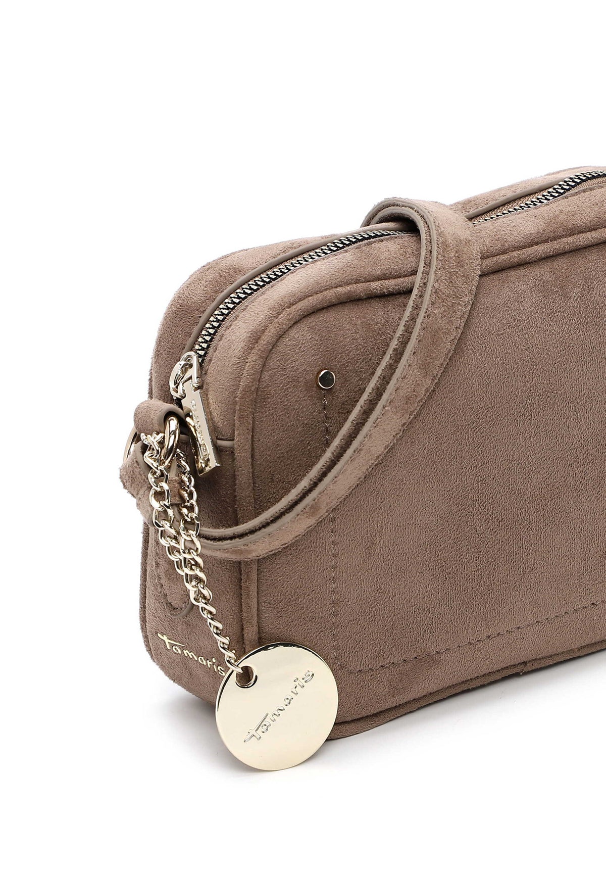 Tamaris Crossbody Marina 34970 Taupe, Velour Umhängetasche - Detailansicht Anhänger