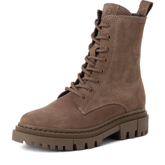 Tamaris Stiefelette 25276 Taupe aus Leder mit Wechselfußbett - Frontansicht