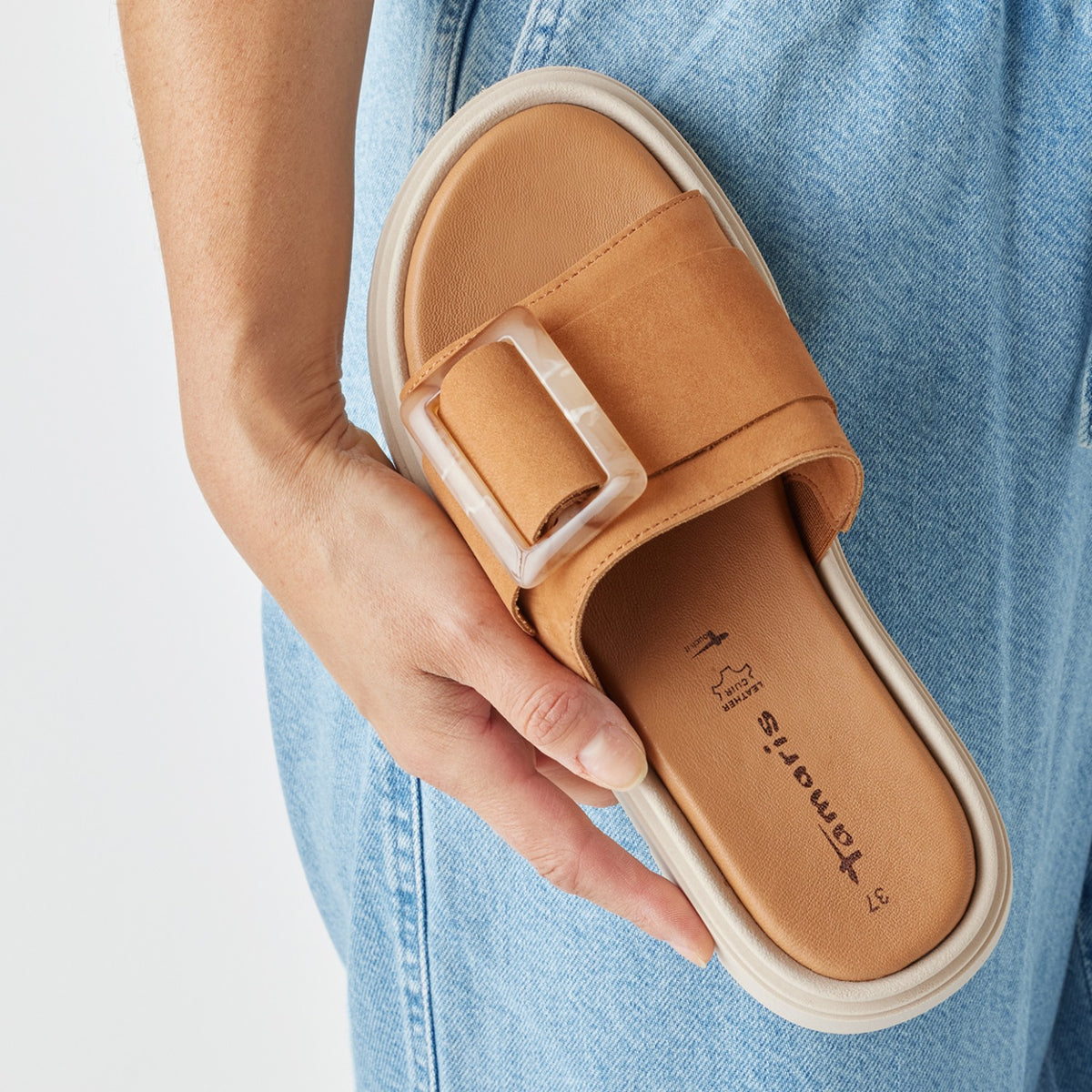 Tamaris Pantolette 27234 Cognac - Lederpantolette mit Touch-it Fußbett - Frontansicht