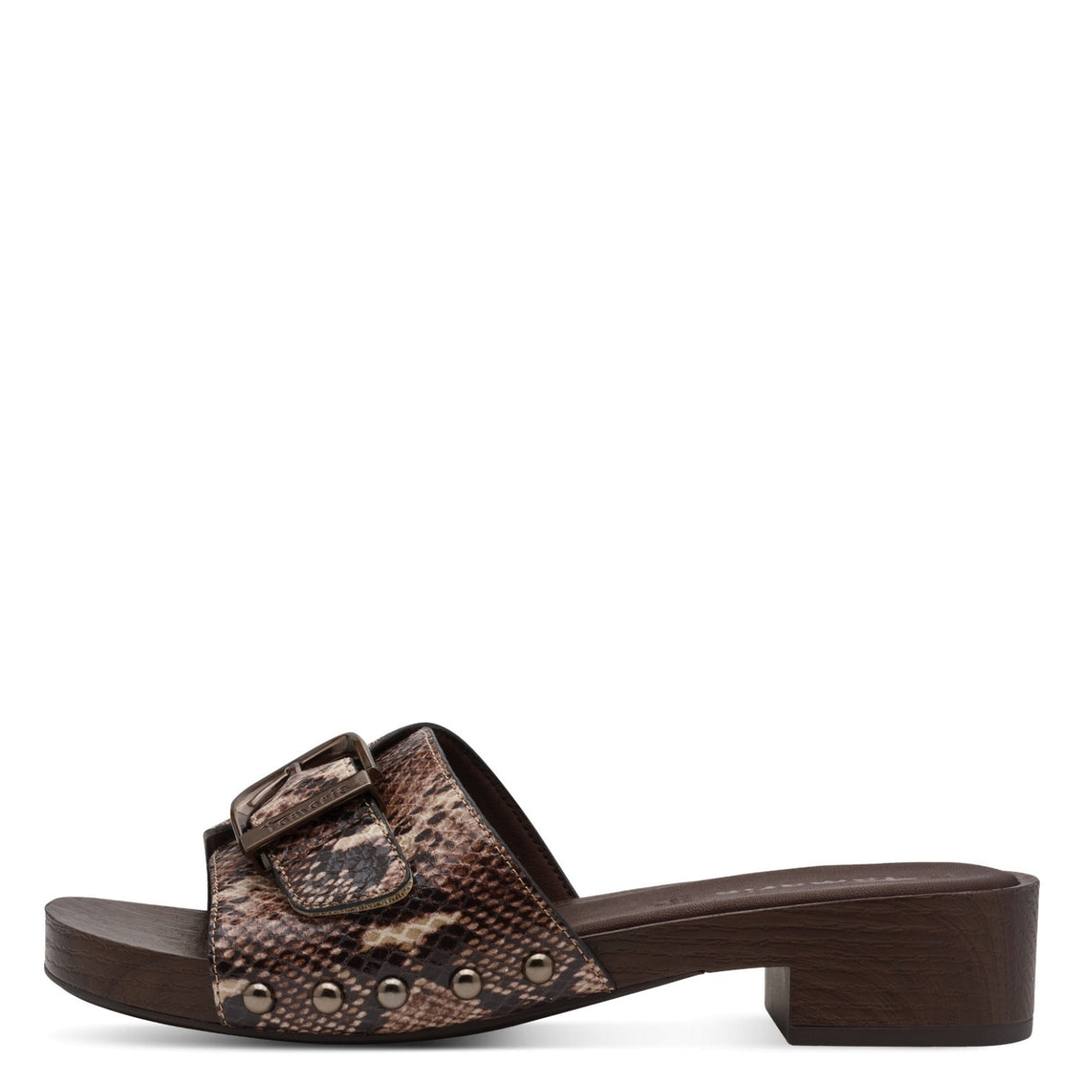 Tamaris Pantolette Braun Snake | Touch-it Fußbett | SHOECORNER - Seitenansicht