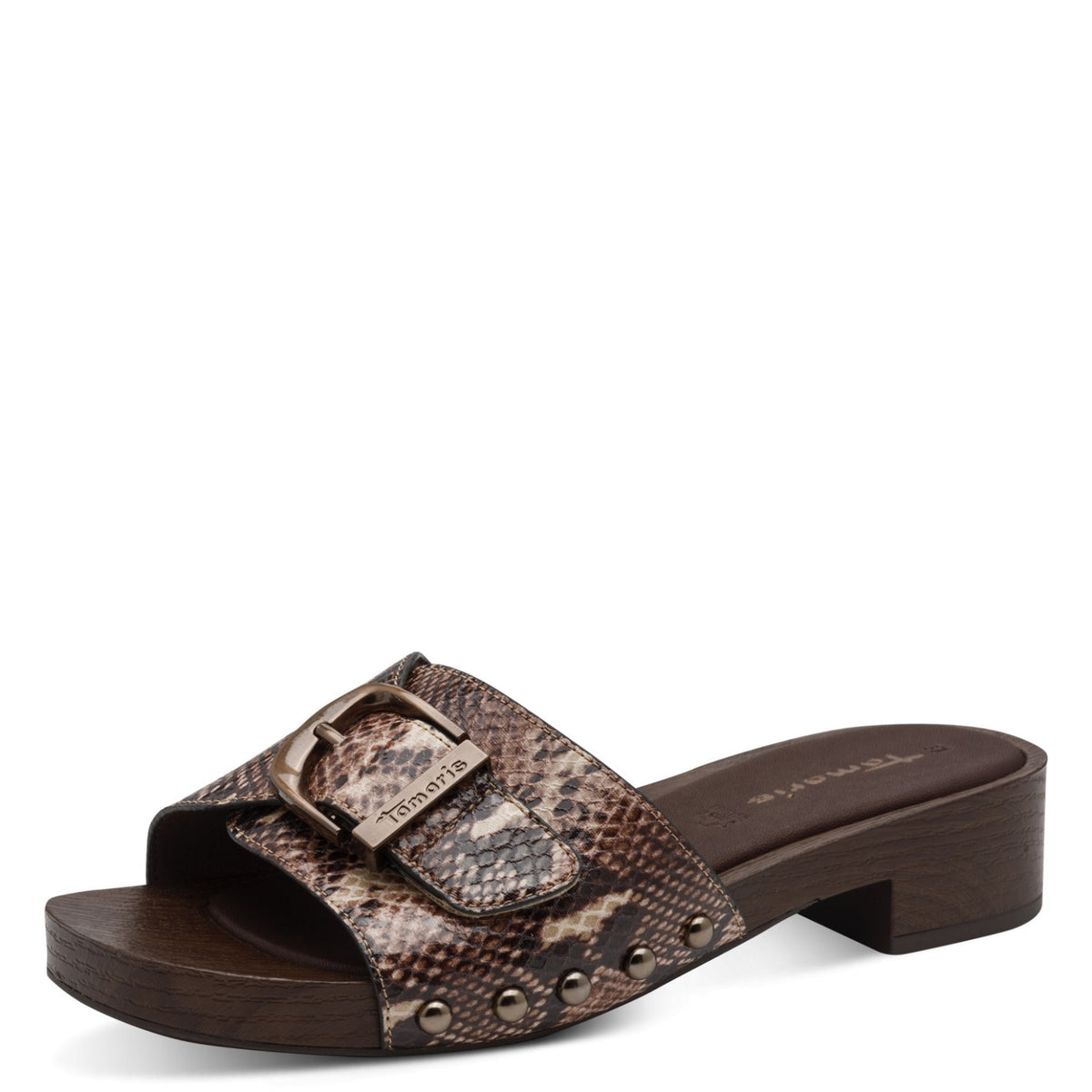 Tamaris Pantolette Braun Snake | Touch-it Fußbett | SHOECORNER - Frontansicht