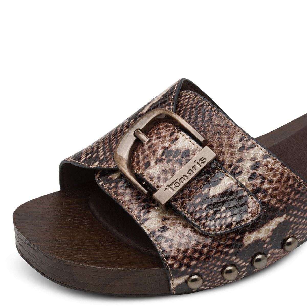 Tamaris Pantolette Braun Snake | Touch-it Fußbett | SHOECORNER - Detailansicht
