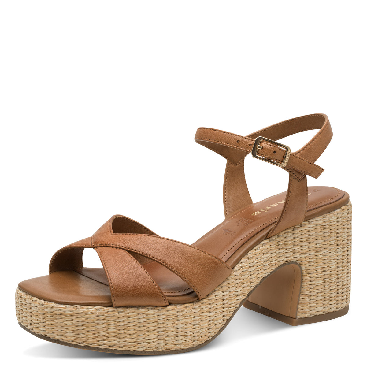 Tamaris Sandalette 28313 Cognac – Blockabsatz & Touch-it Fußbett Frontansicht