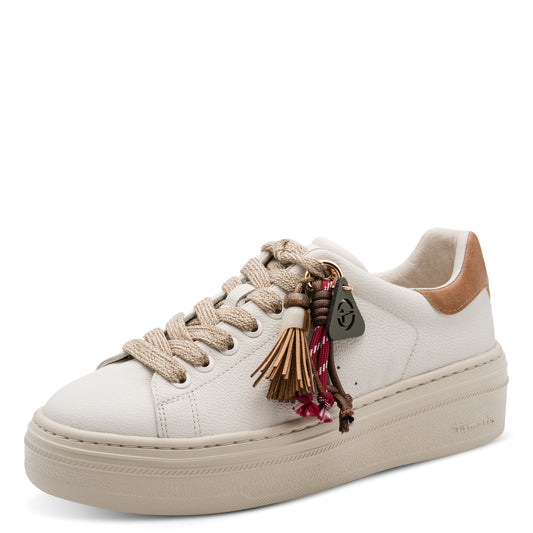 Tamaris Sneaker 23775 Ivory-Beige | Ledersneaker mit Wechselfußbett - Frontansicht