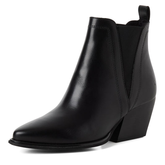 Tamaris Stiefelette 25303 Schwarz – Leder, Spitz, Western-Style - Frontansicht