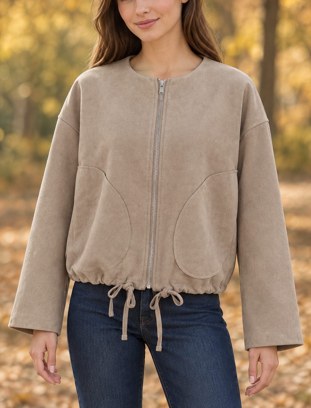 Jacke Taupe in Wildlederoptik | Charme Mode 6980