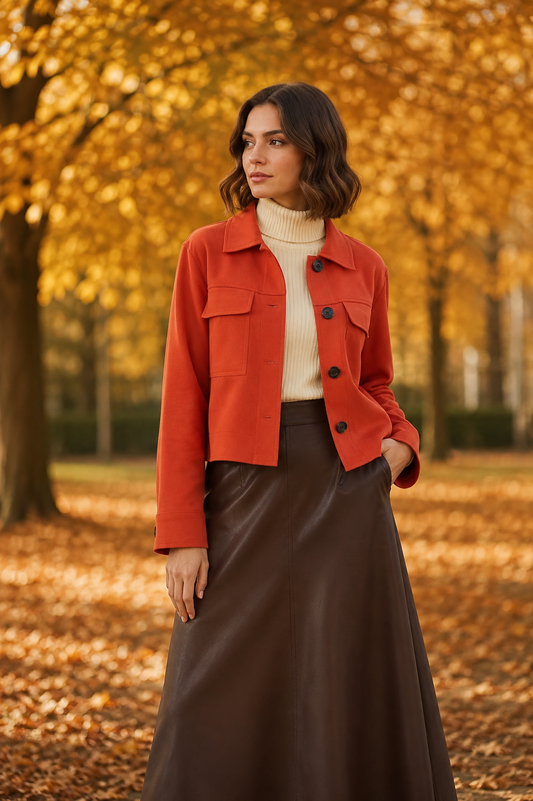 Jacke Herbstorange Wildlederoptik | Charme Mode 6786