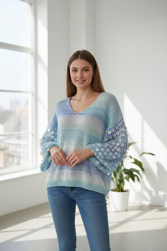 Fashion Strickshirt 17028 Blau