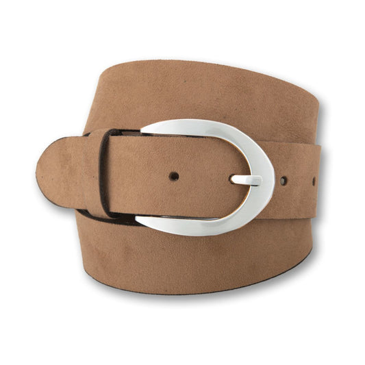 Bernd Götz Velourledergürtel in Camel mit Silberschließe | Modell 351994