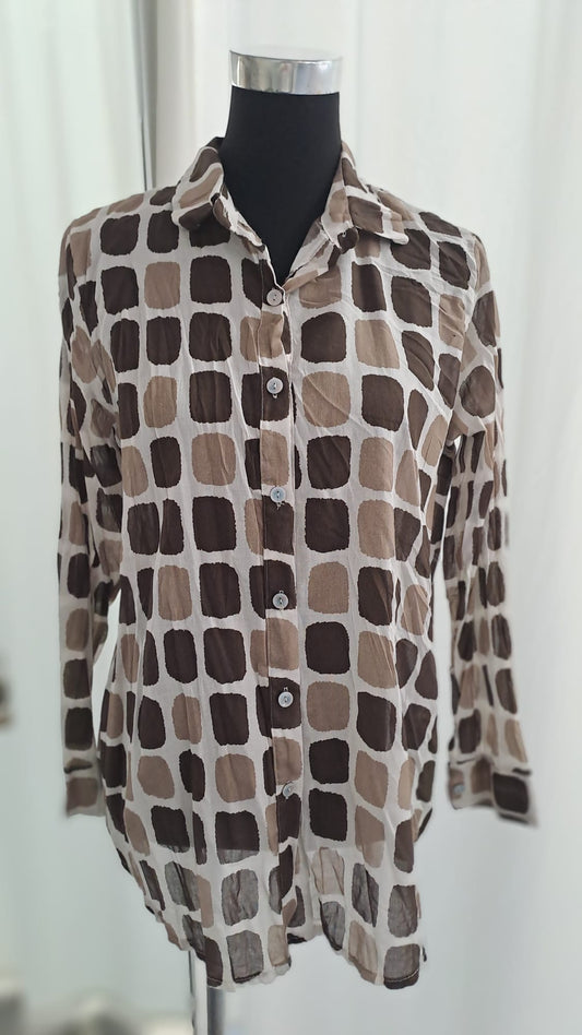 Hemdbluse Mocca/Taupe - Charme Mode 6965 - Vorderansicht