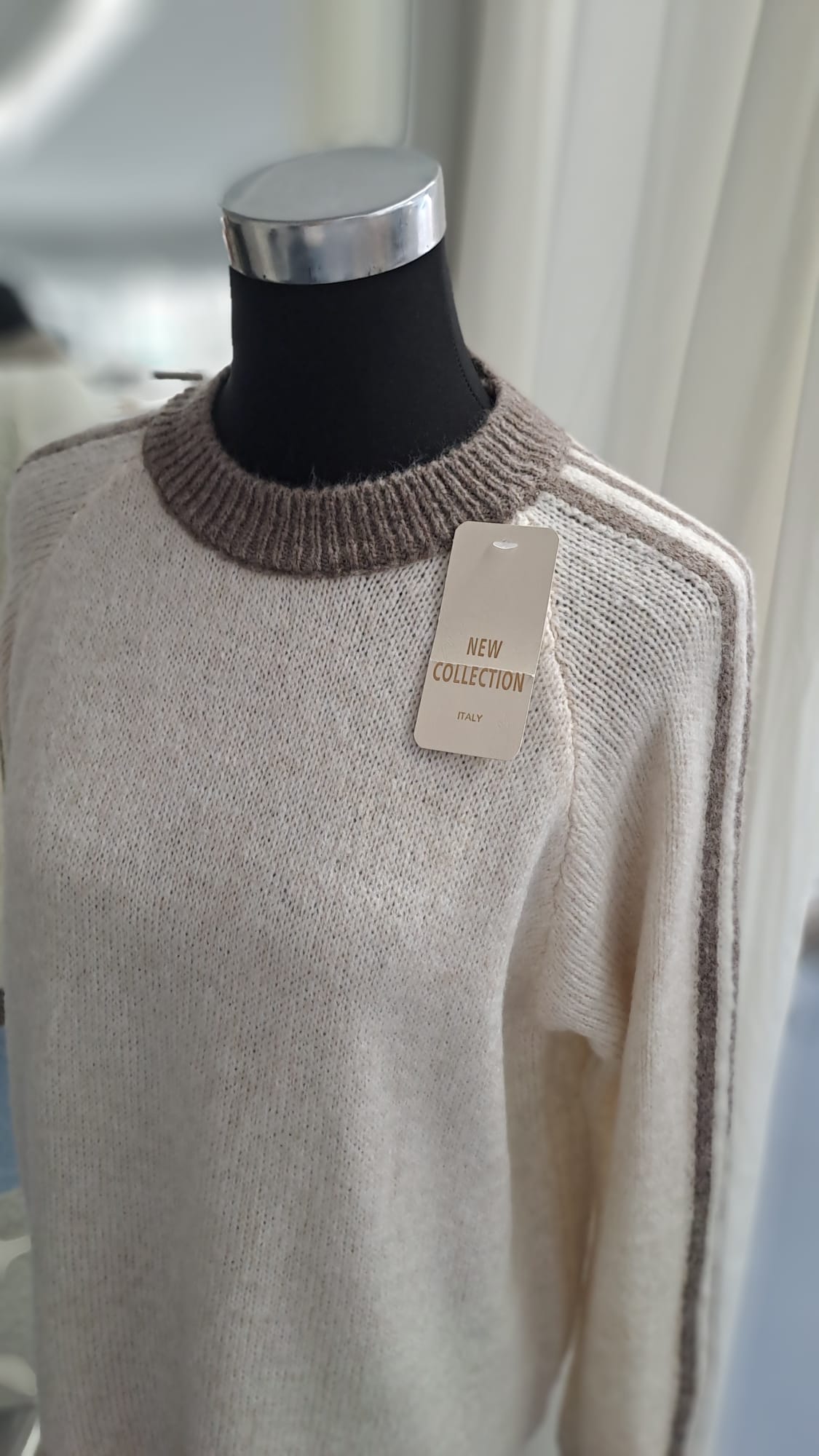 Damenpullover Beige/Taupe | SM Youngfashion 6939 - Detail Rundhals