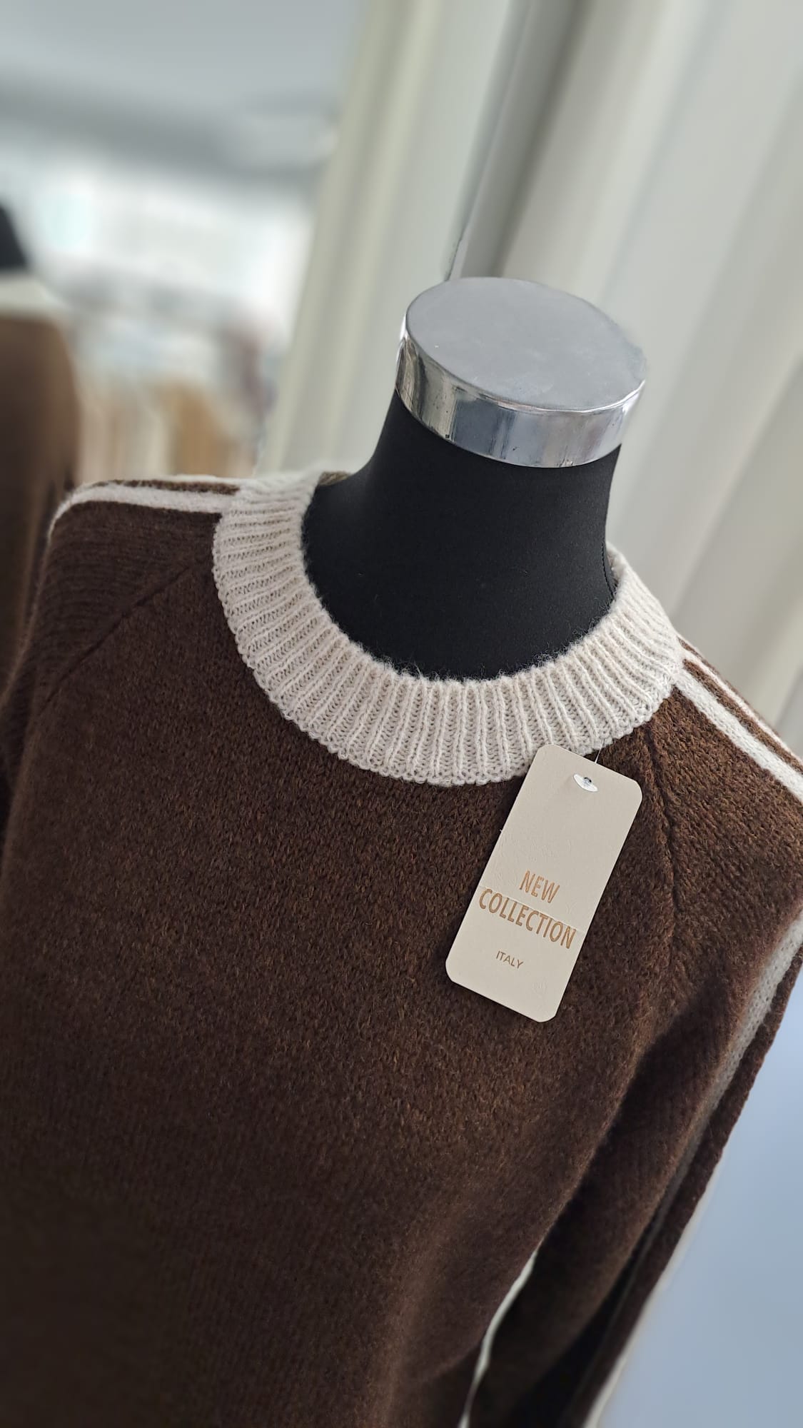 Damenpullover Braun/Beige | SM Youngfashion 6940 - Detail Rundhals
