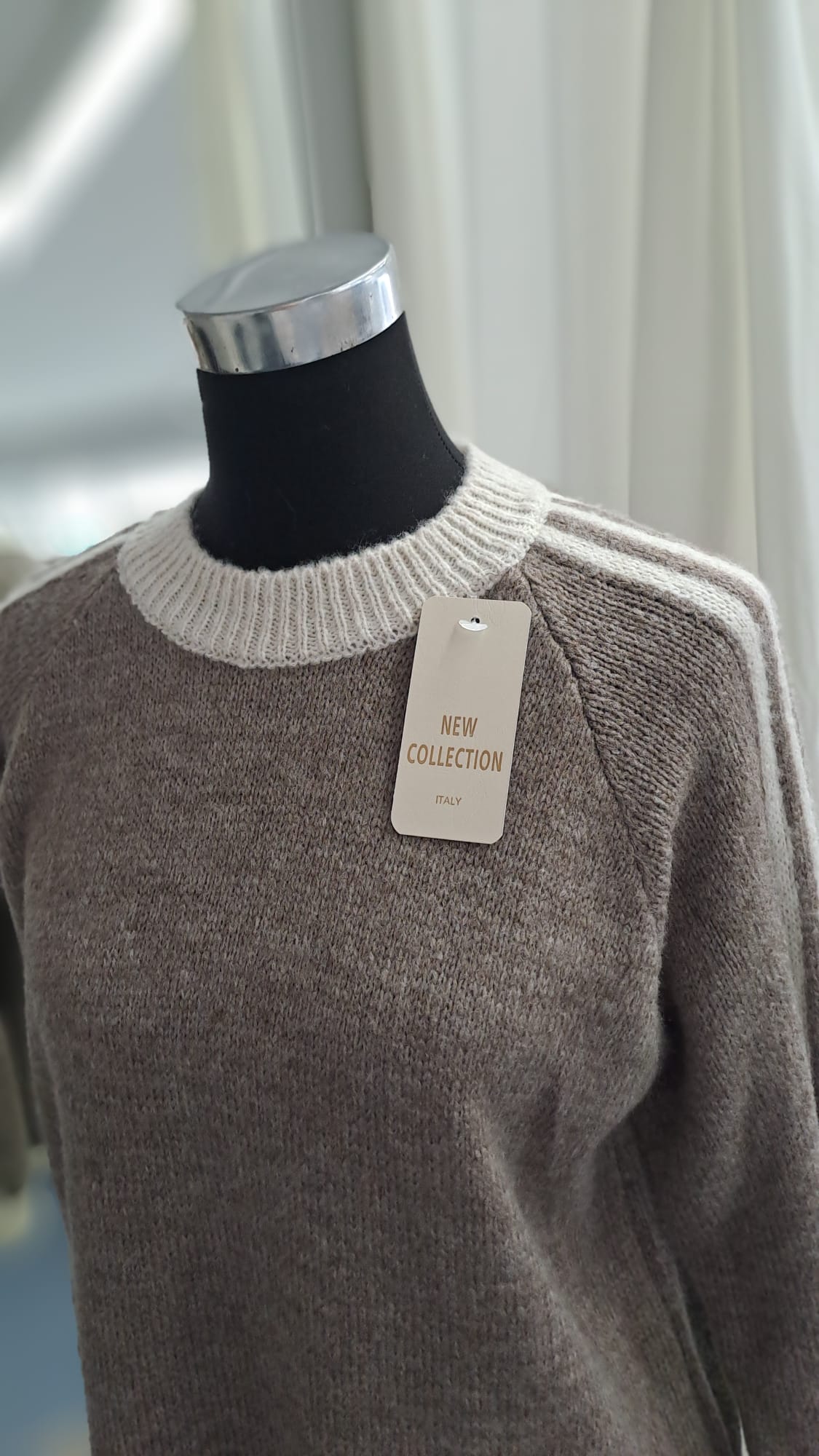 Damenpullover Taupe/Beige | SM Youngfashion 6942 - Rundhalsdetail