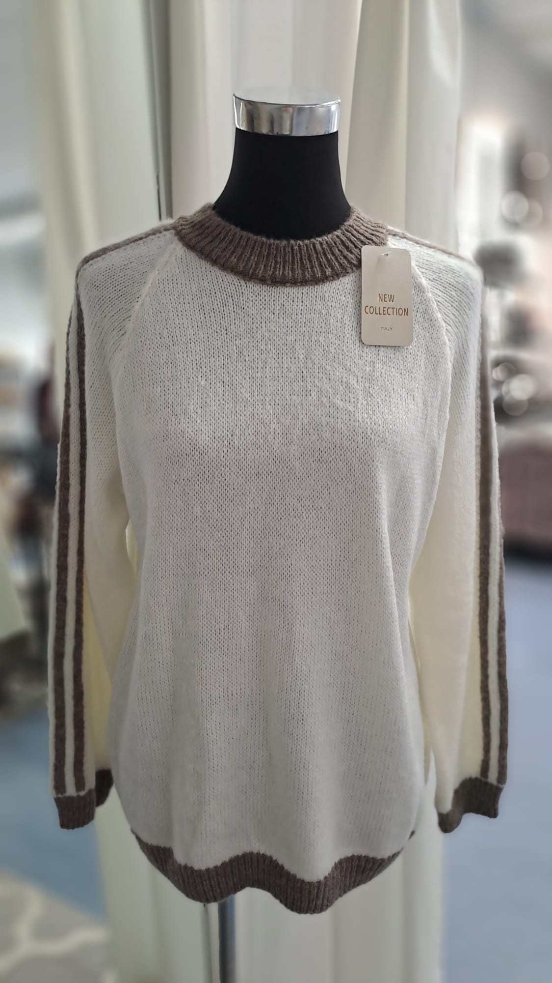 Damenpullover Wollweiß/Taupe | SM Youngfashion 6943 - Vorderansicht