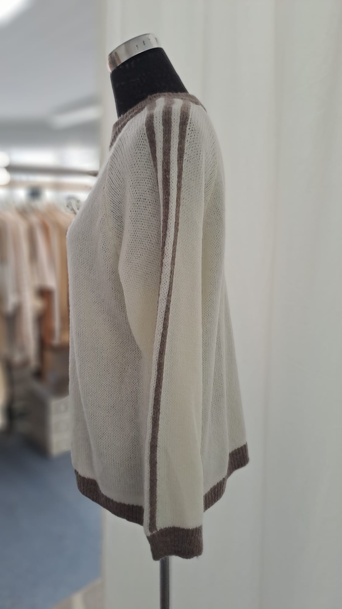 Damenpullover Wollweiß/Taupe | SM Youngfashion 6943 - Seitenansicht