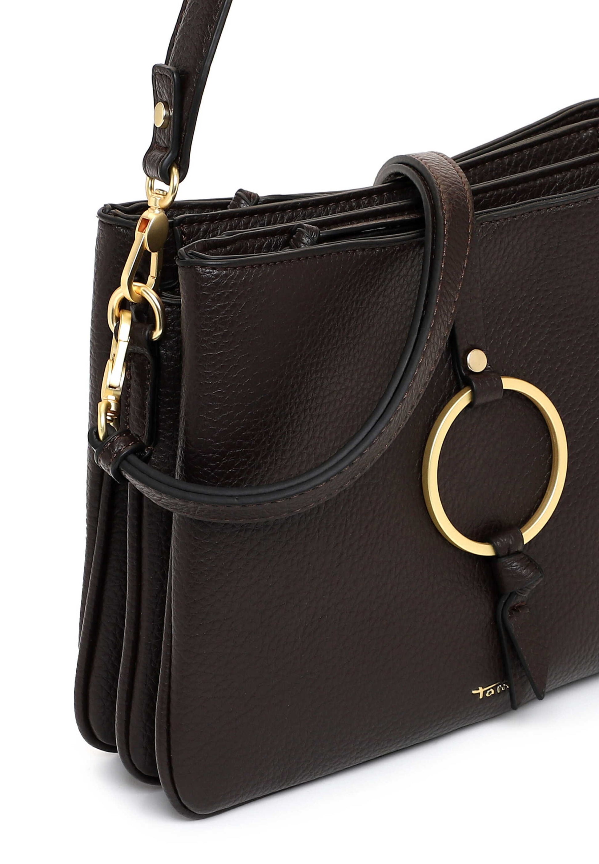 Tamaris Handtasche 34823 Dunkelbraun - für Büro, City & Freizeit Detailansicht Golddetails