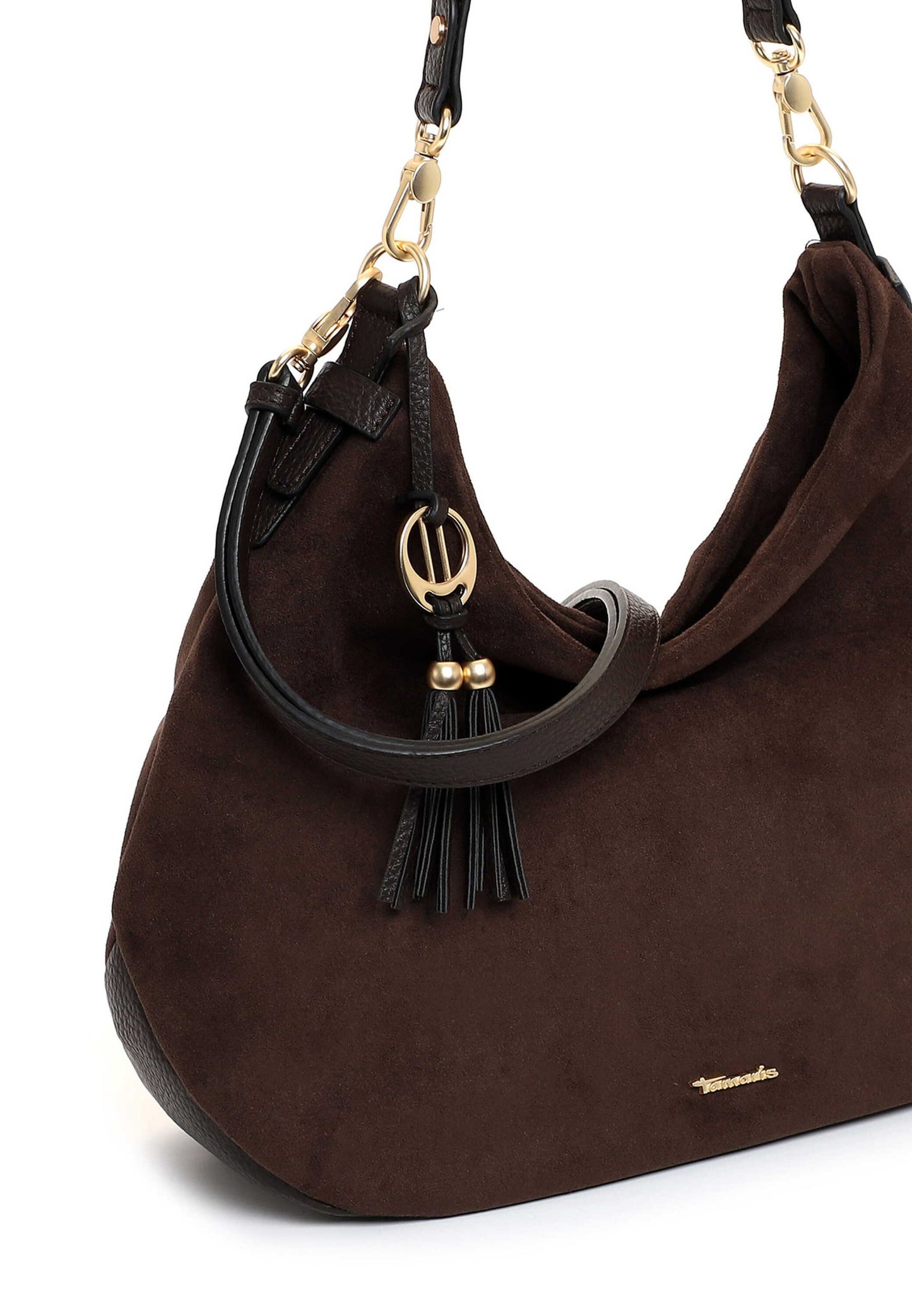 Tamaris Beuteltasche 34882 Dunkelbraun - Modern & alltagstauglich Detailansicht Quastenanhänger