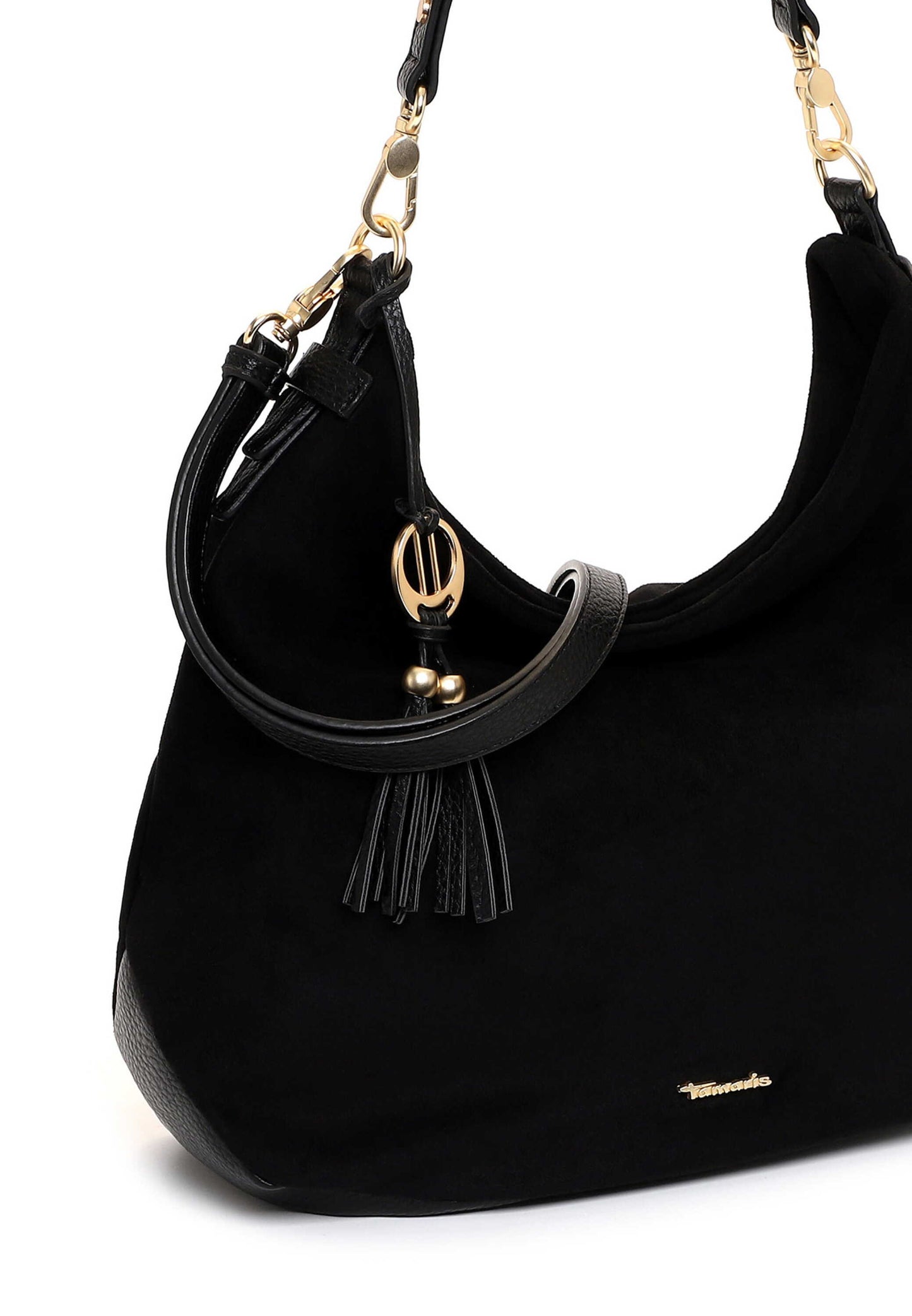 Tamaris Beuteltasche 34882 Schwarz - Modern & alltagstauglich Detailansicht Quastenanhänger