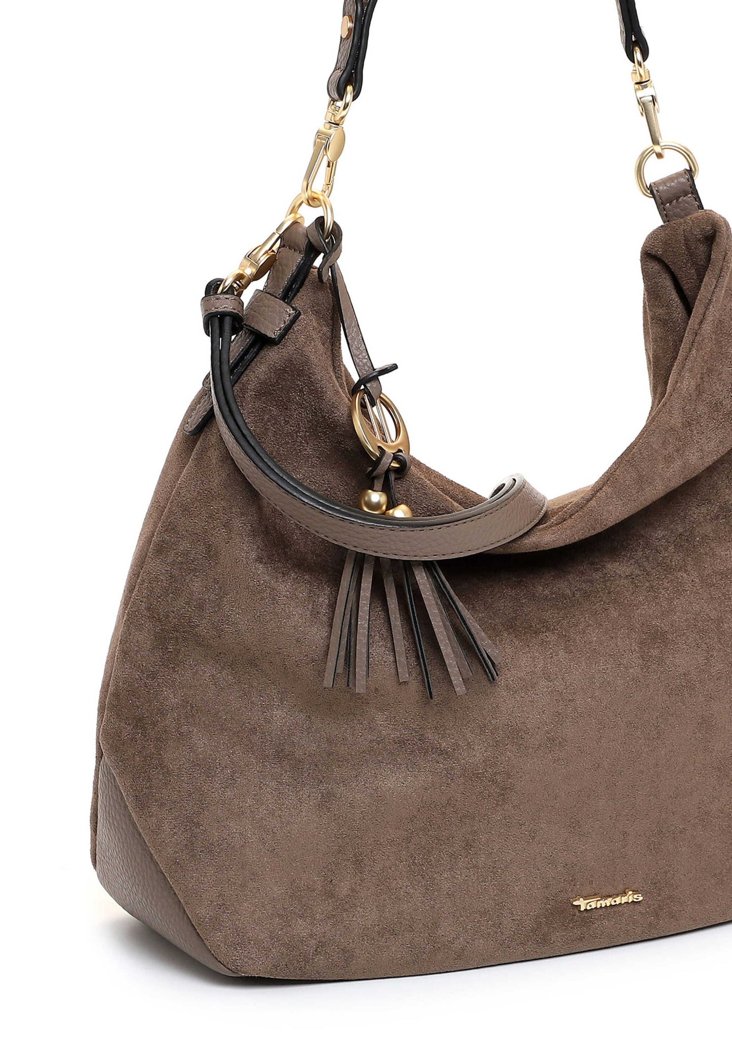 Tamaris Beuteltasche 34882 Taupe - Modern & alltagstauglich Detailansicht Quastenanhänger