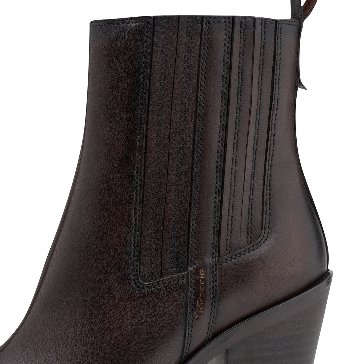 Tamaris Lederstiefelette 25359 Mahogany-Braun - Touch-it Fußbett - Schaftdetail