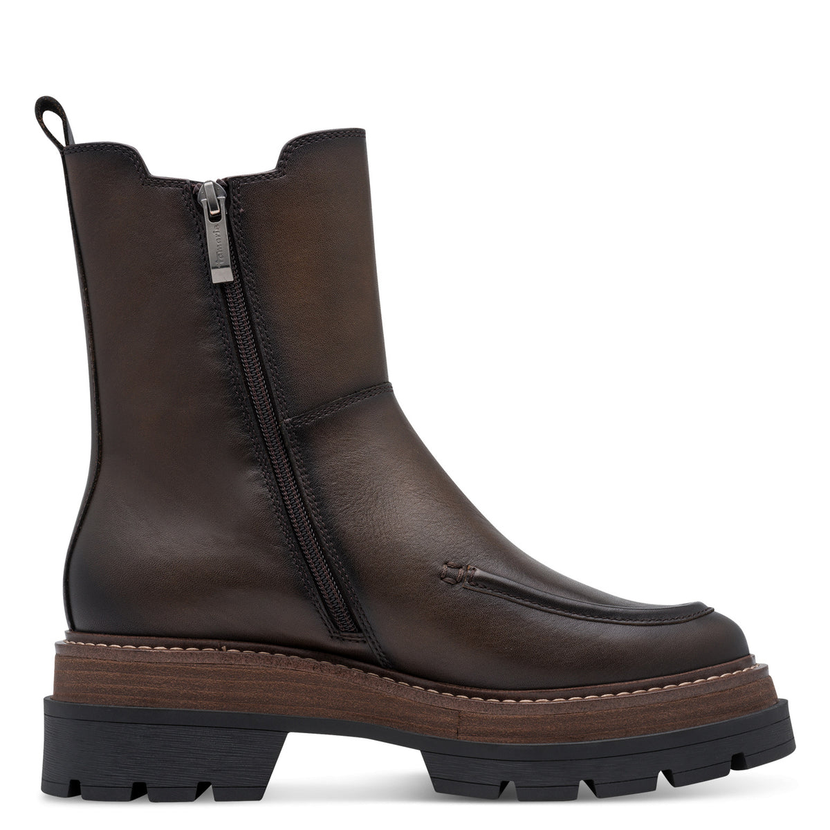 Tamaris Lederstiefelette 25490 Mocca - mit Touch-it Wechselfußbett - Ansicht Reißverschluss