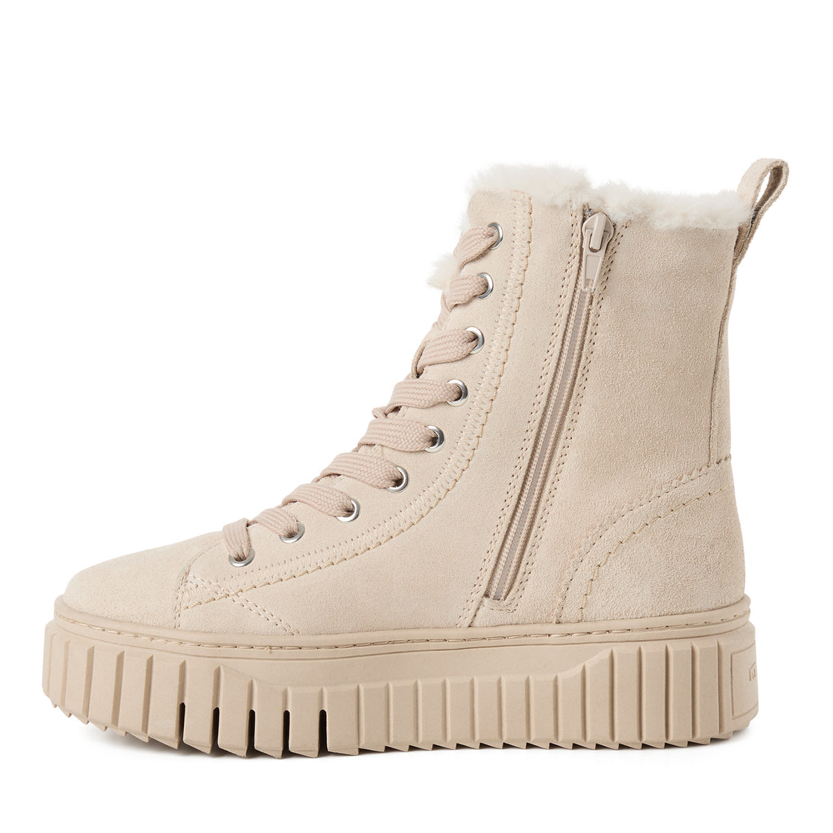 Tamaris Lederstiefelette 26228 Antelope-Beige - Warmfutter & Primaloft - Reißverschlussdetail
