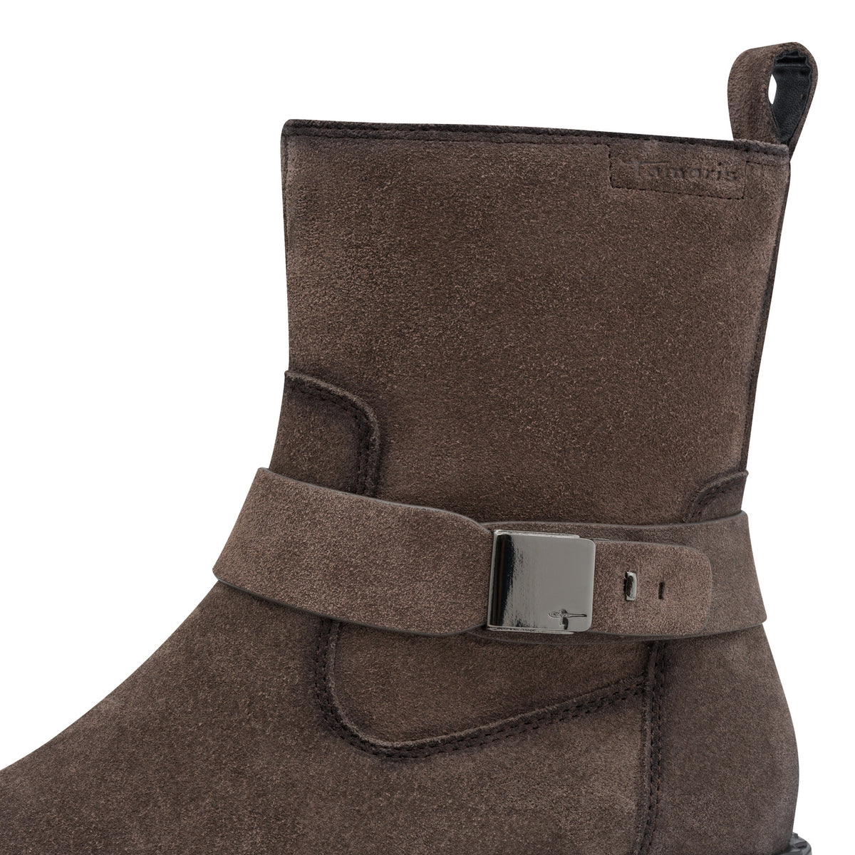 Tamaris Lederstiefelette 25370 Cigar-Braun, Biker-Boot aus Leder - Schnallendetail