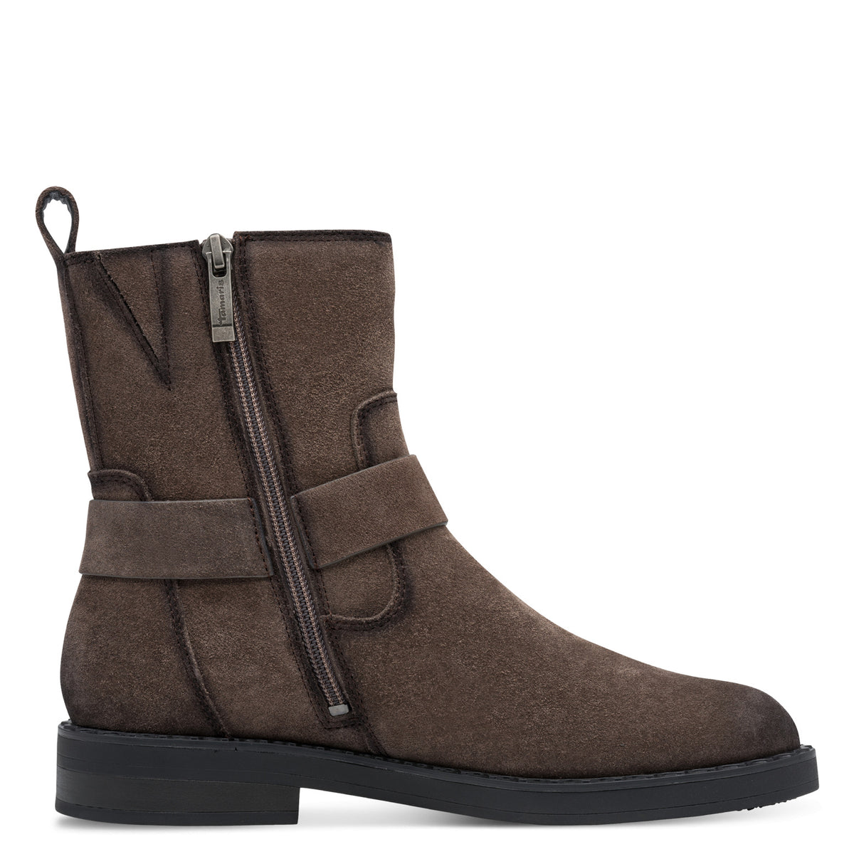 Tamaris Lederstiefelette 25370 Cigar-Braun, Biker-Boot aus Leder - Detailansicht Reißverschluss
