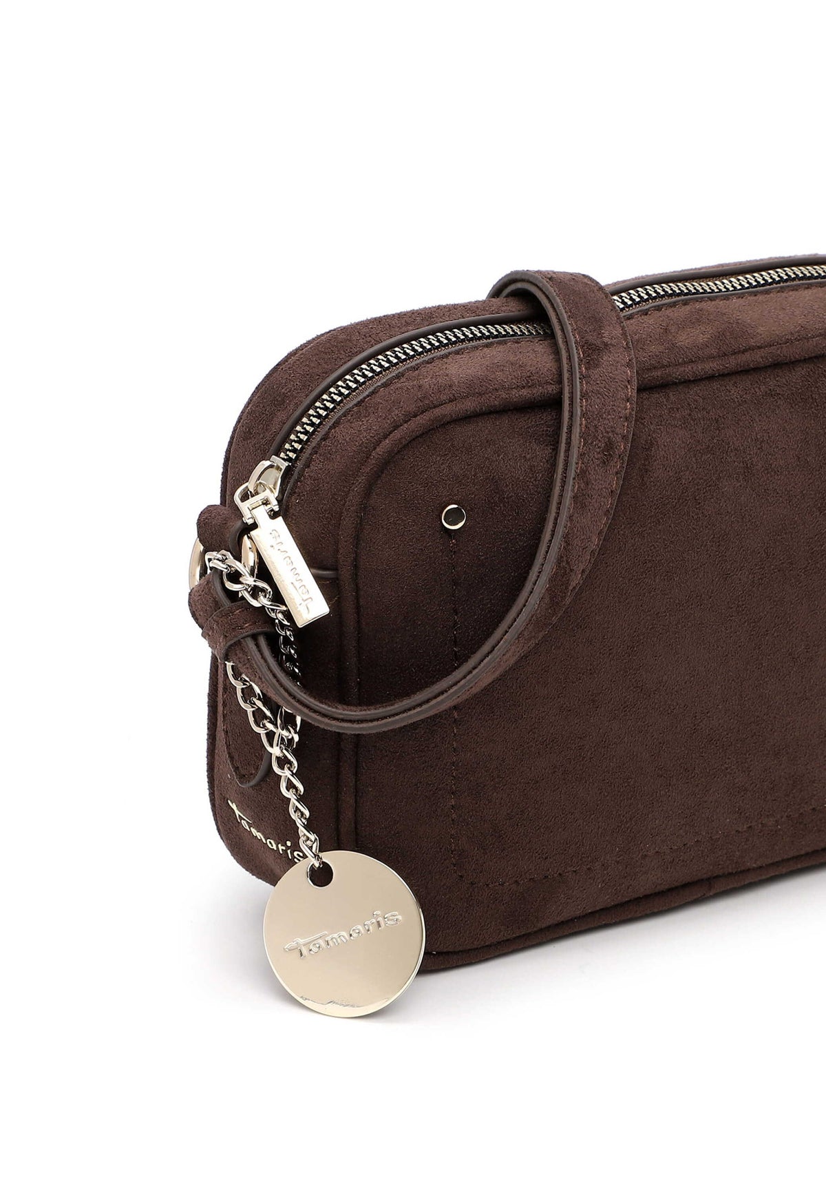 Tamaris Crossbody Marina 34970 Dunkelbraun, Velour Umhängetasche - Detailansicht Anhänger