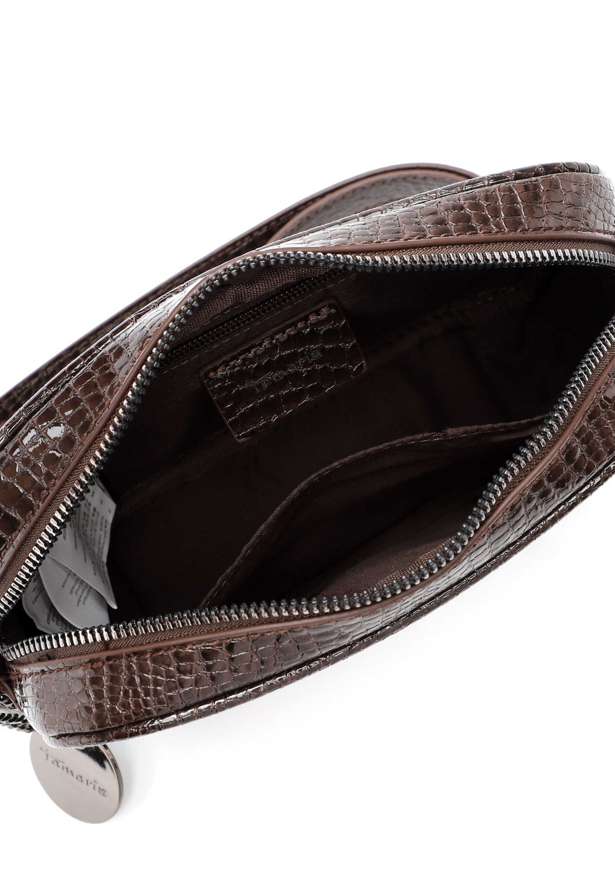 Tamaris Crossbody Marina 34980 Braun Snake, Crossbody mit Kokroprägung- Detailansicht Innenleben