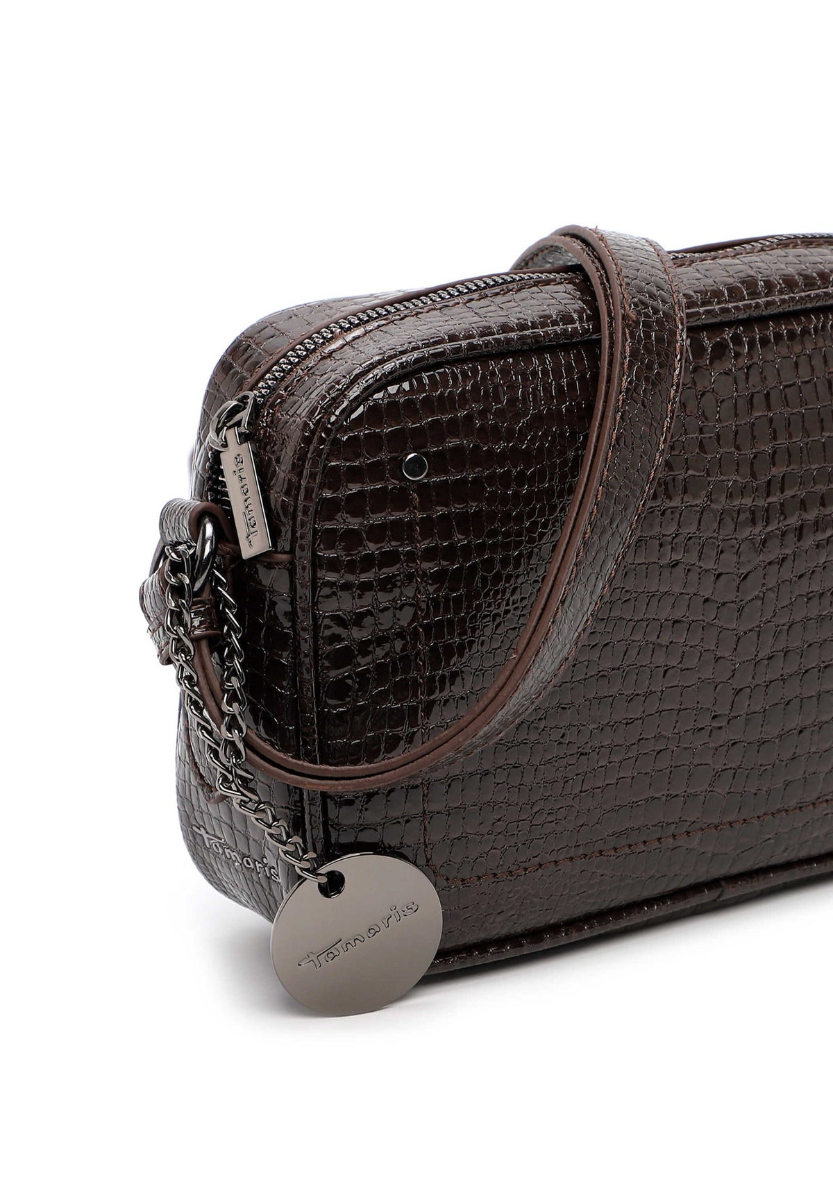 Tamaris Crossbody Marina 34980 Braun Snake, Crossbody mit Kokroprägung- Detailansicht Anhänger
