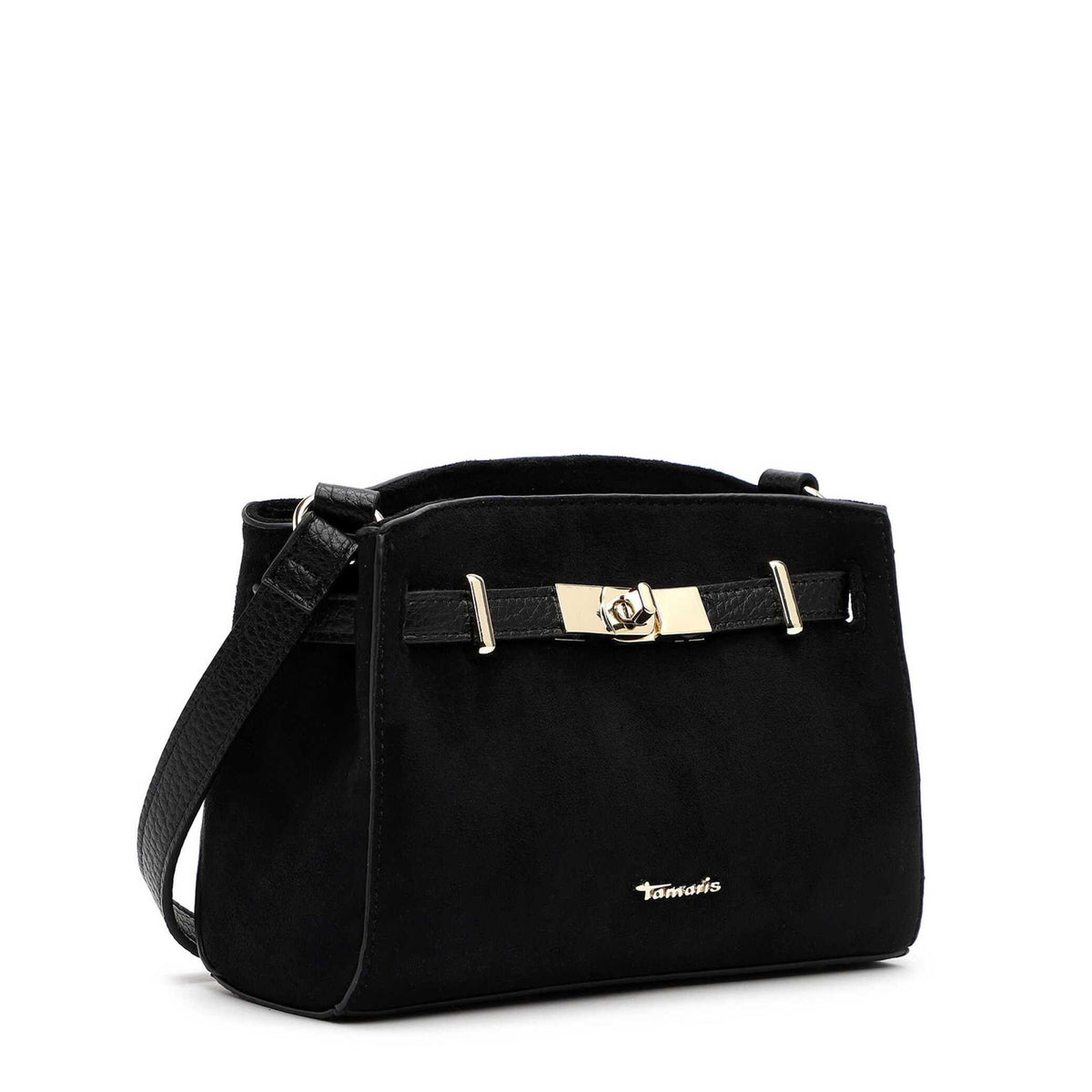 Tamaris Umhängetasche Martina 35020 Schwarz, Velour mit Drehverschluss - Seitenansicht