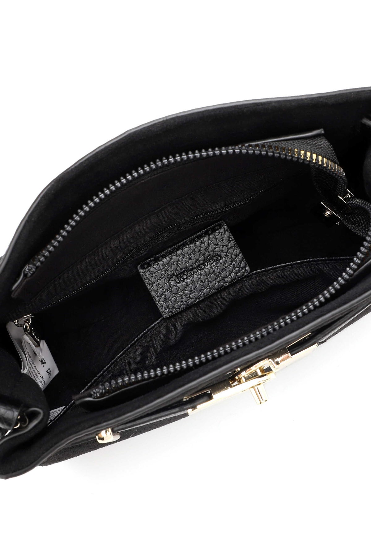 Tamaris Umhängetasche Martina 35020 Schwarz, Velour mit Drehverschluss - Detailansicht Innenleben