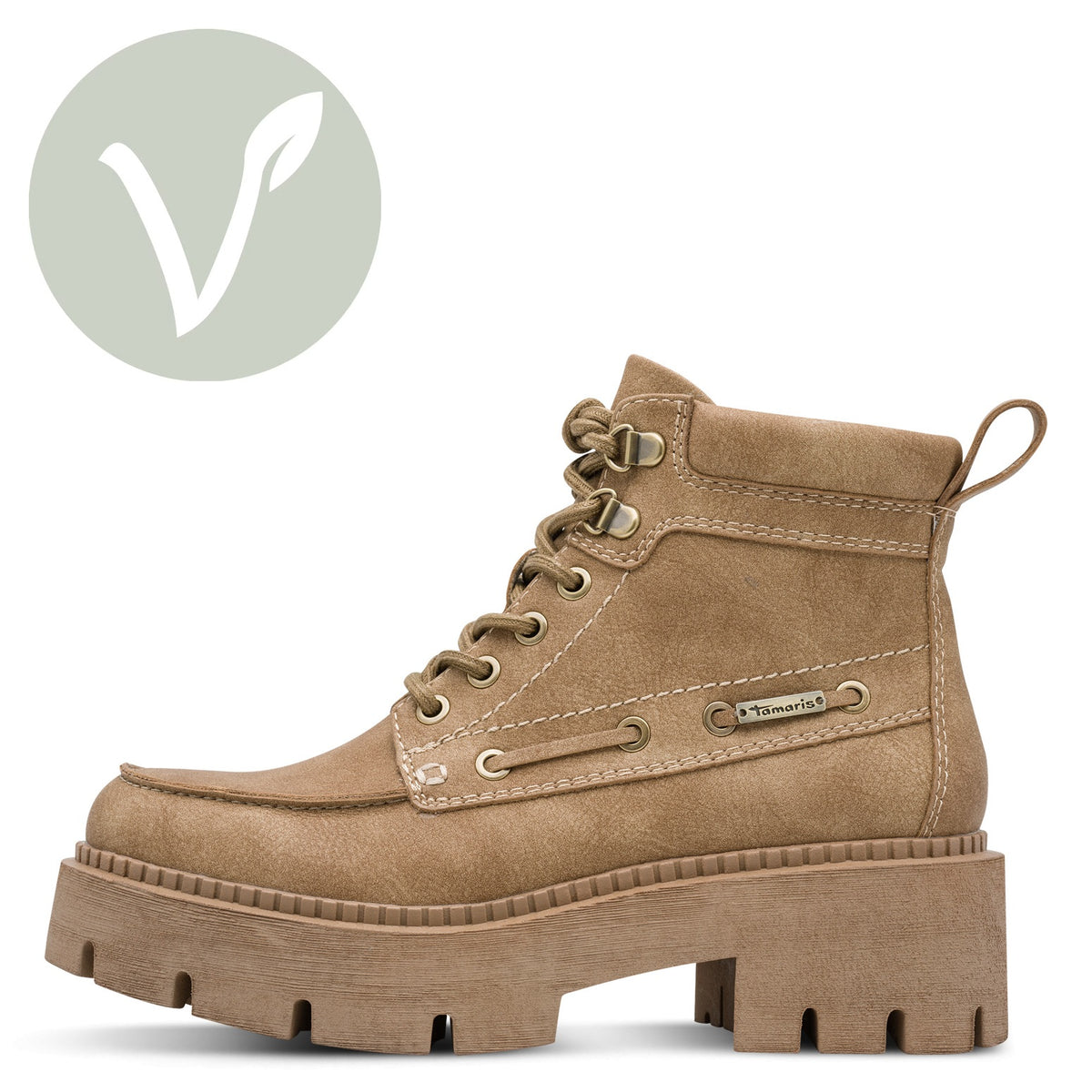 Tamaris Stiefelette 25211 Camel, Veganer Chunky-Boot - Vorderansicht