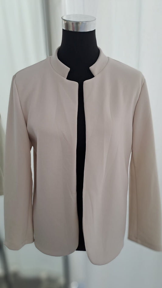 Sweatblazer Hellbeige - Kragenloses Design | SM Youngfashion 6873 - Seitenansicht
