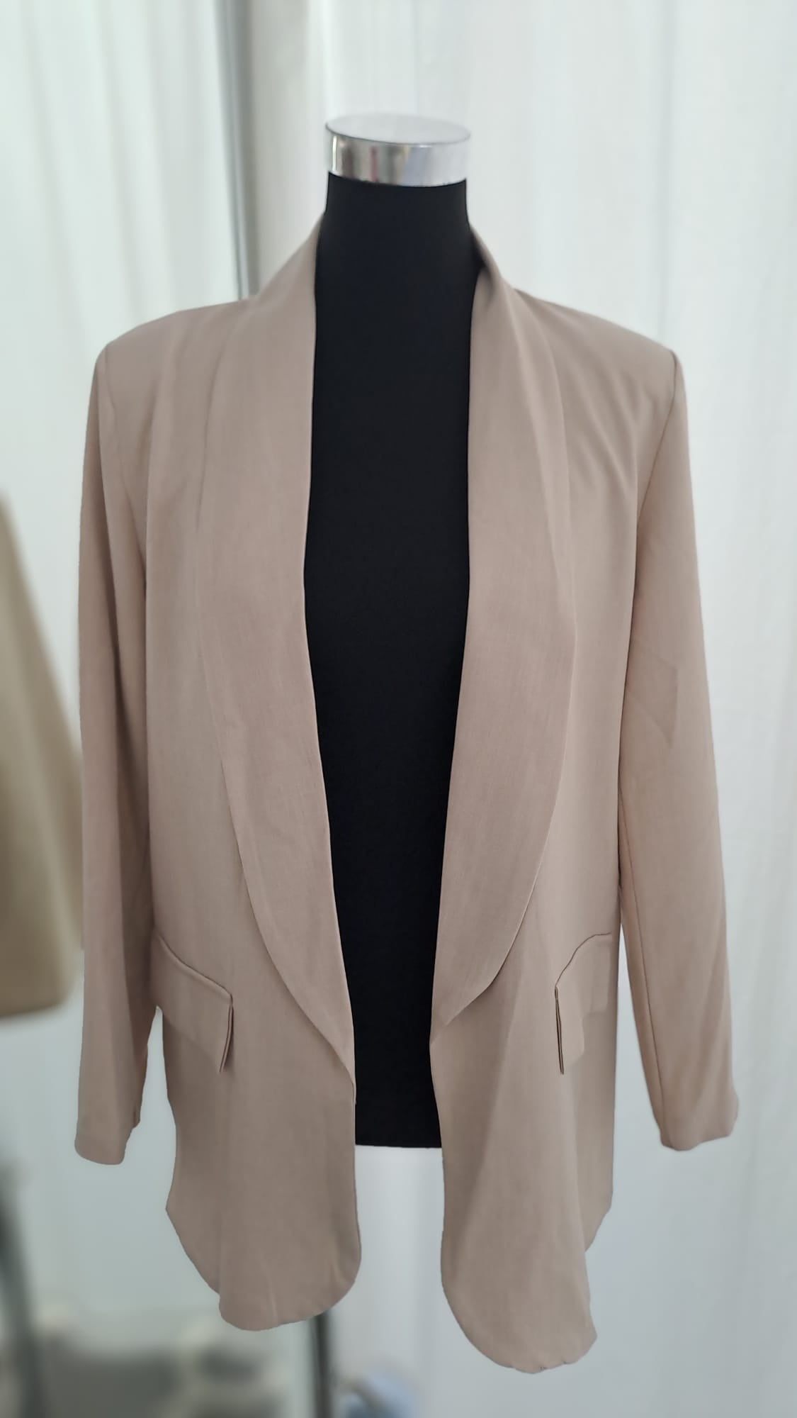 Longblazer Beige - Offener Schalkragen | SM Youngfashion 6880 - Seitenansicht