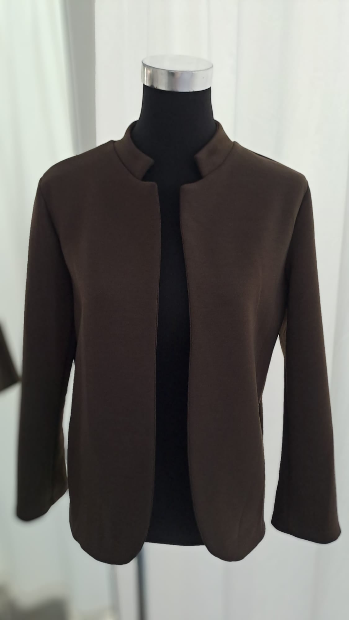 Sweatblazer Mocca- Kragenloses Design - SM Youngfashion 6878 - Vorderansicht