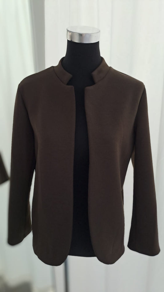 Sweatblazer Mocca- Kragenloses Design - SM Youngfashion 6878 - Vorderansicht