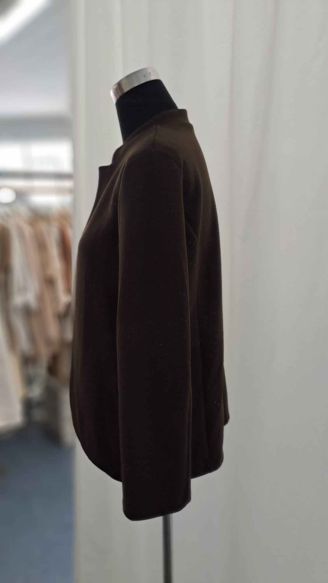 Sweatblazer Mocca- Kragenloses Design - SM Youngfashion 6878 - Seitenansicht