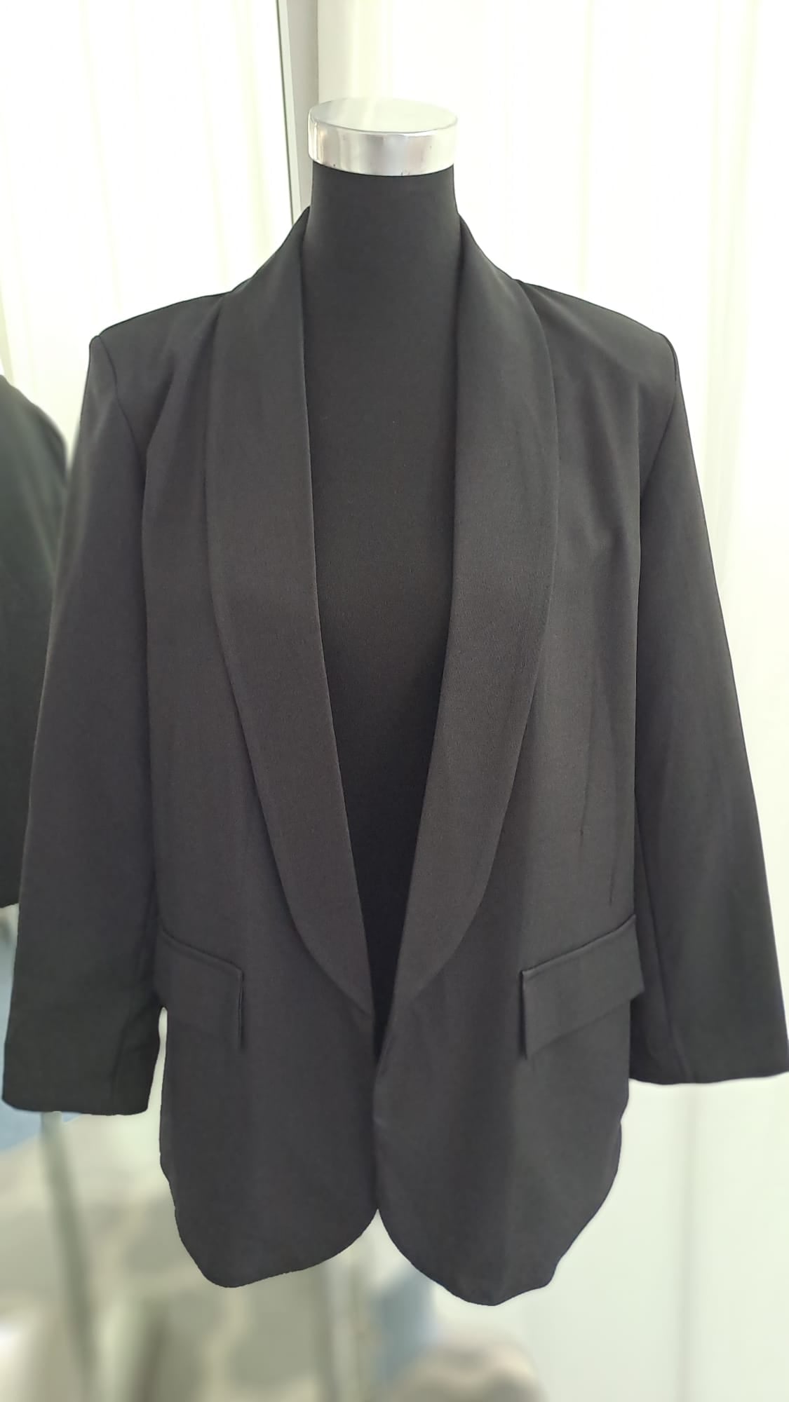 Longblazer Schwarz - Offener Schalkragen - SM Youngfashion 6879 - Vorderansicht