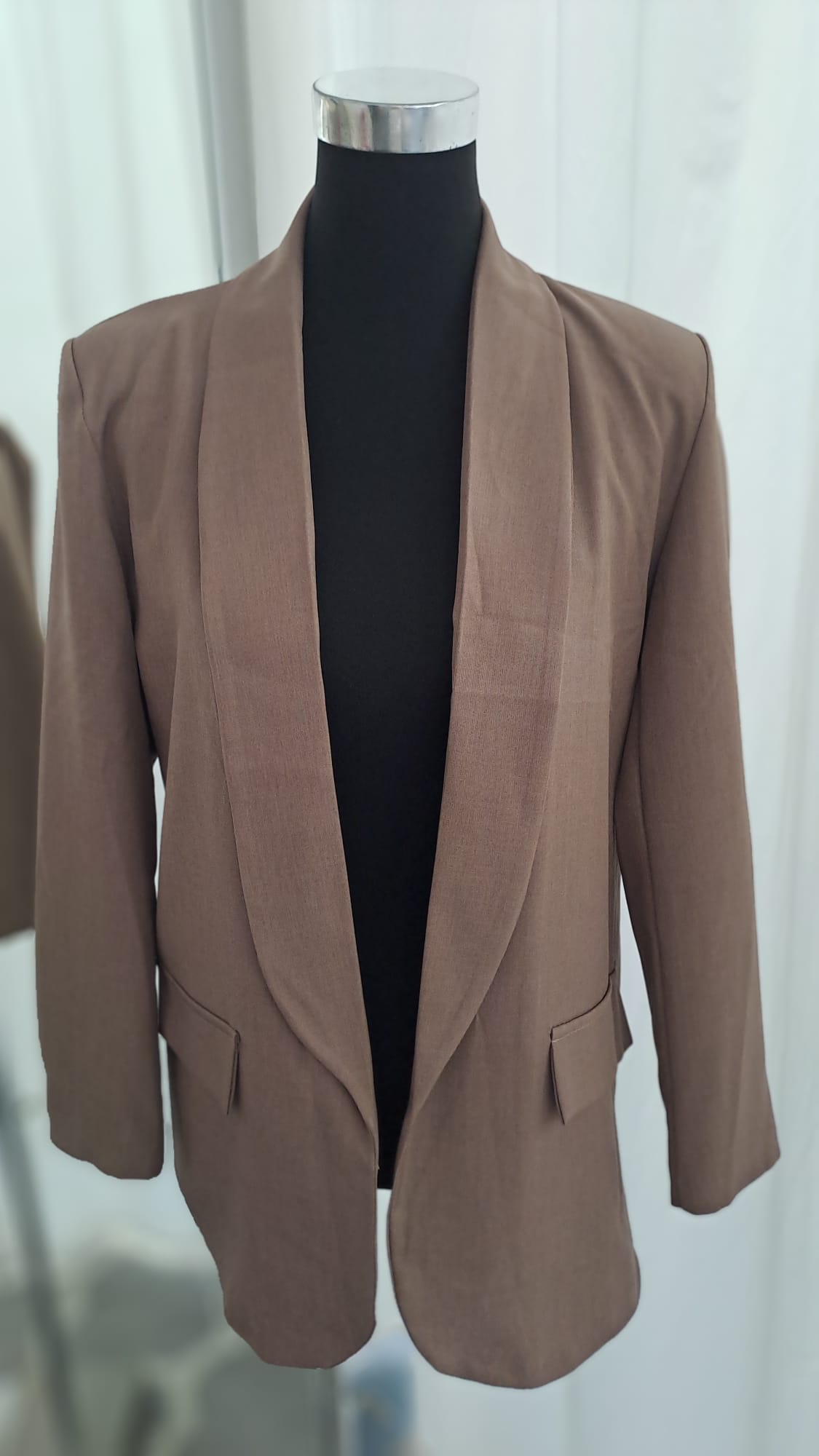 Longblazer Braun - Offener Schalkragen - SM Youngfashion 6882 - Seitenansicht