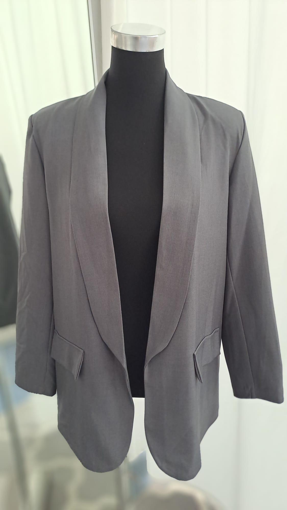Longblazer Grau - Offener Schalkragen - SM Youngfashion 6884 - Vorderansicht