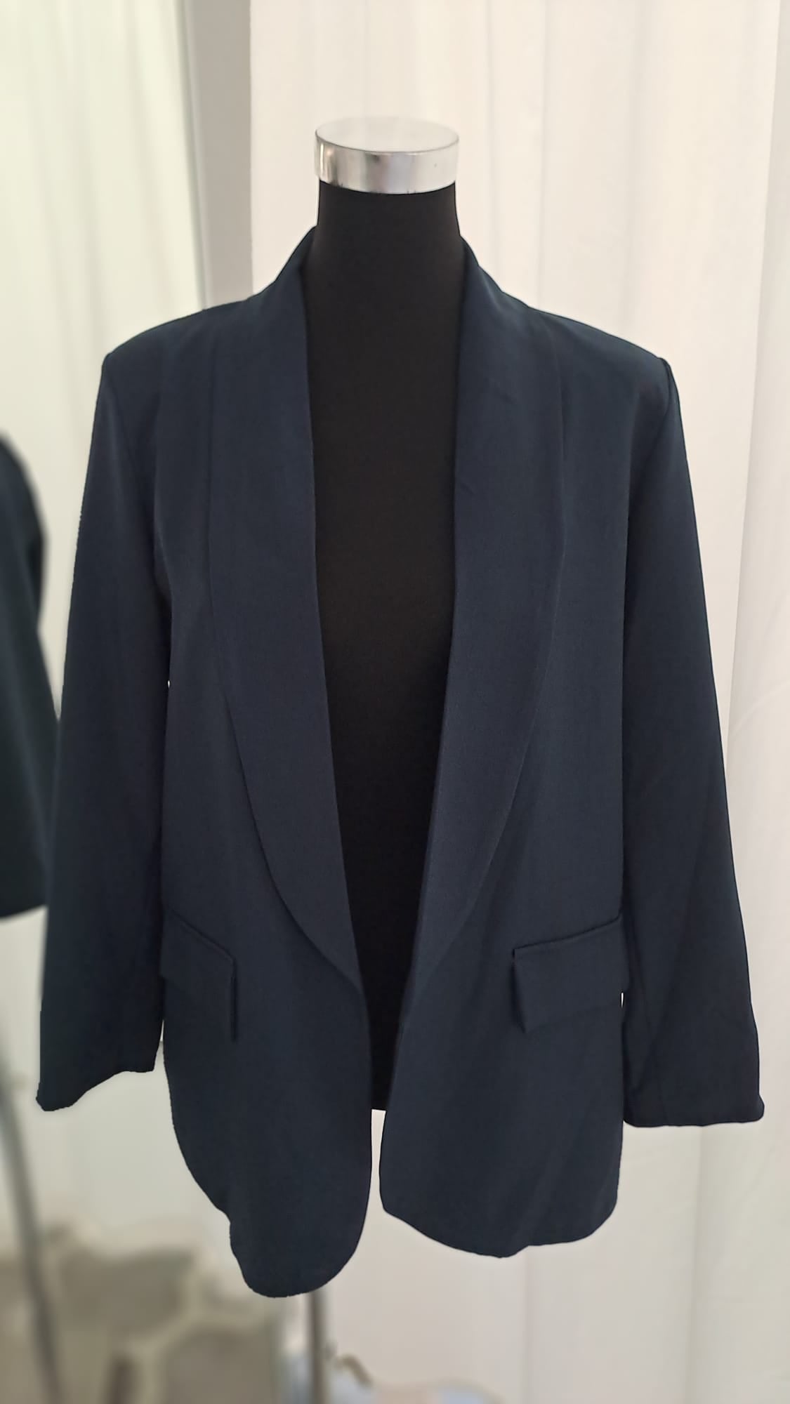 Longblazer Blau - Offener Schalkragen - SM Youngfashion 6885 - Vorderansicht