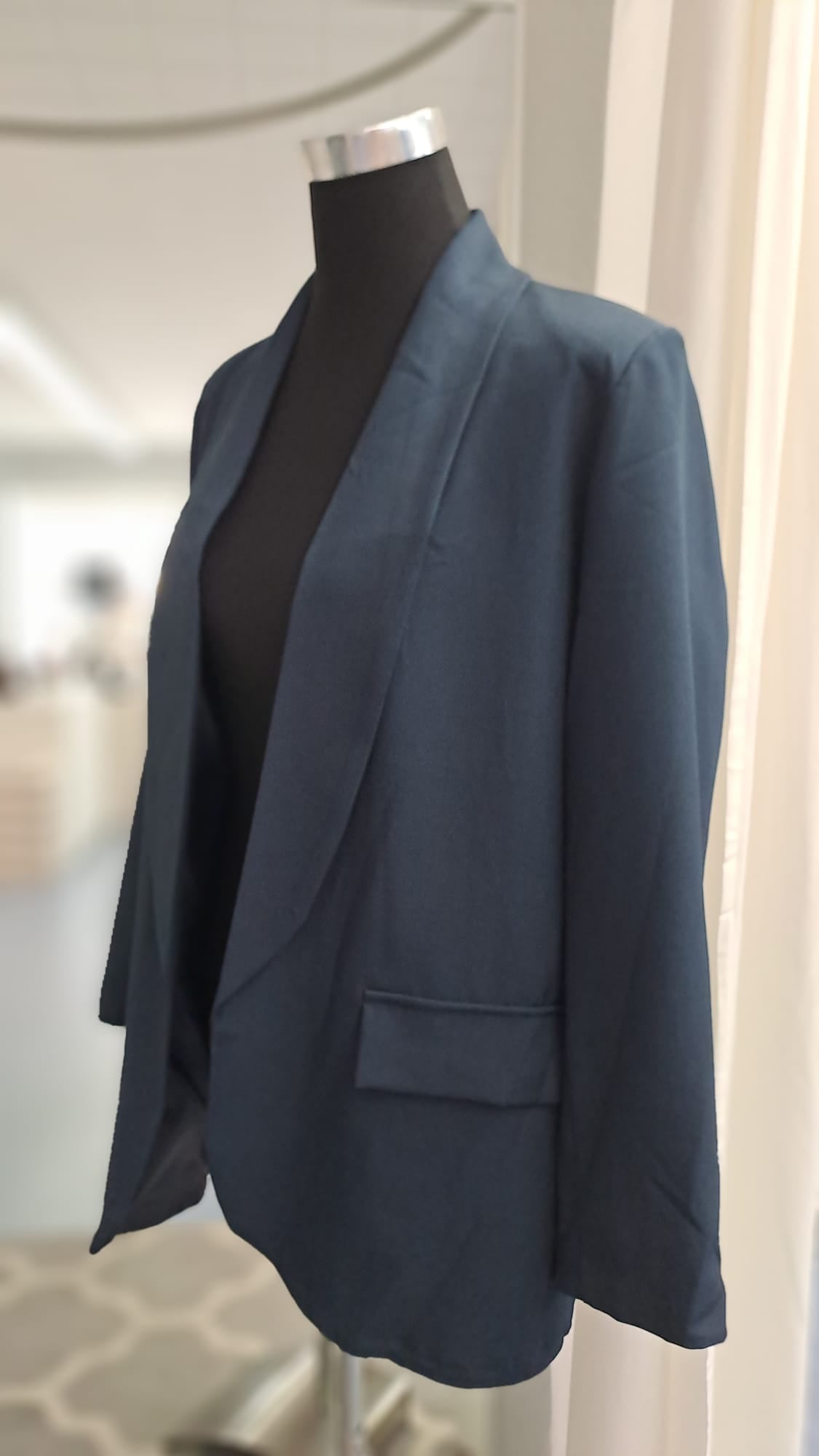 Longblazer Blau - Offener Schalkragen - SM Youngfashion 6885- Frontansicht