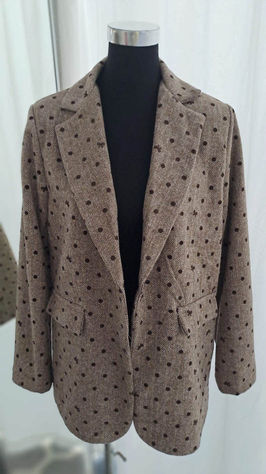 Longblazer Beige-Braun Fischgrät & Punkte – Liping Moda 6858-Seitenansicht