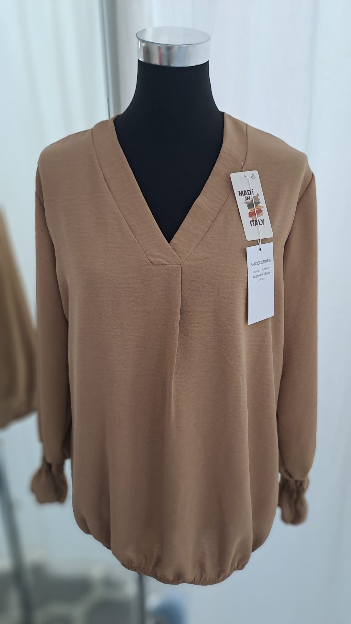 Schlupfbluse Camel | V-Ausschnitt & Gummibund | SM Youngfashion 6908