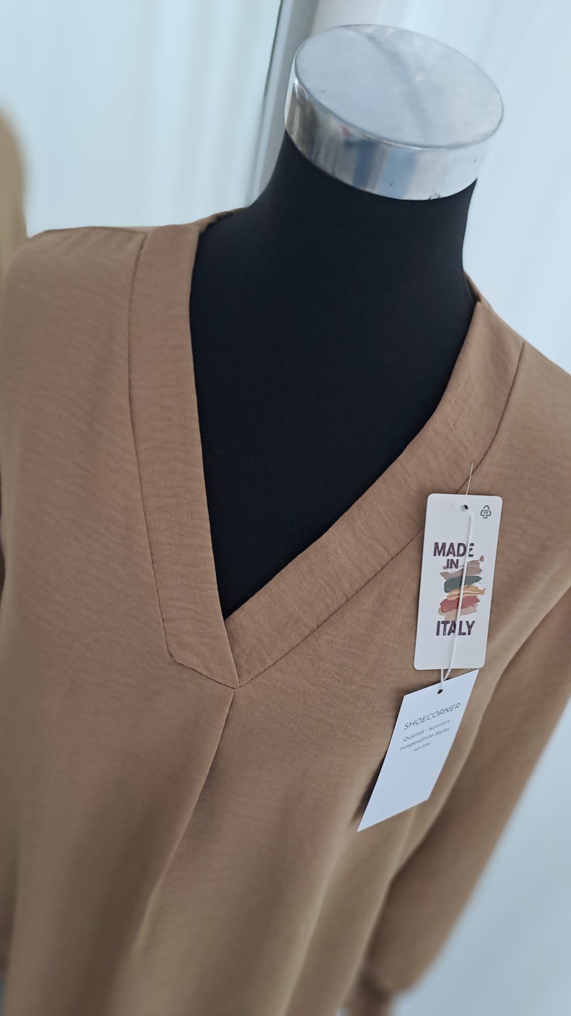 Schlupfbluse Camel | V-Ausschnitt & Gummibund | SM Youngfashion 6908